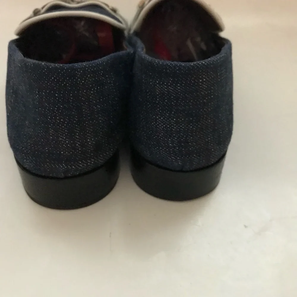 Newbark Melanie White Leather Trimmed Dark Navy Denim Loafers Size 7